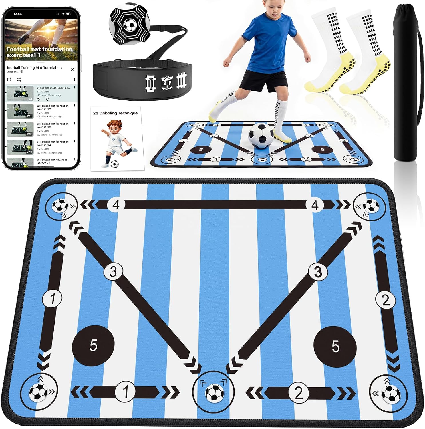 Blue striped football training mat