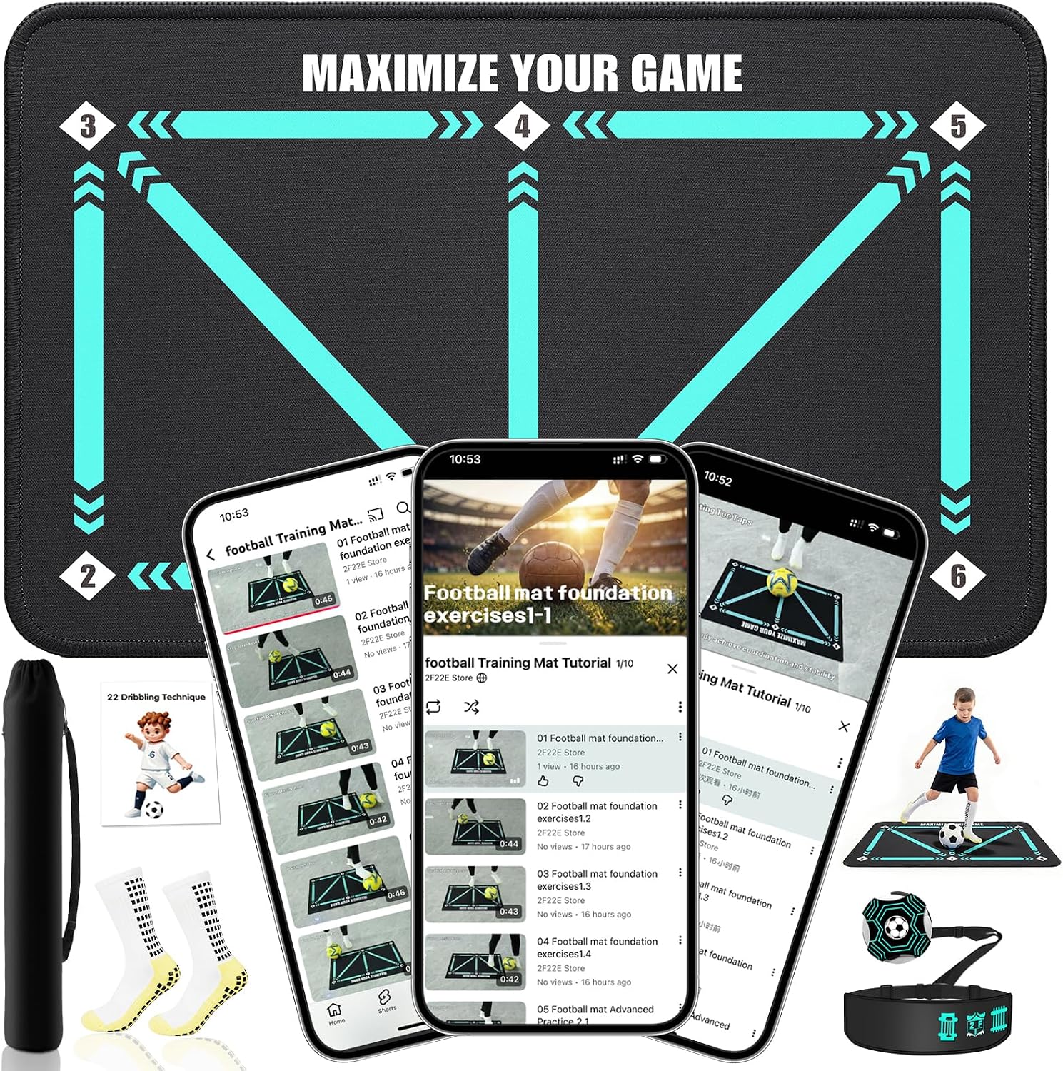 2F22E football training kit and training mat
