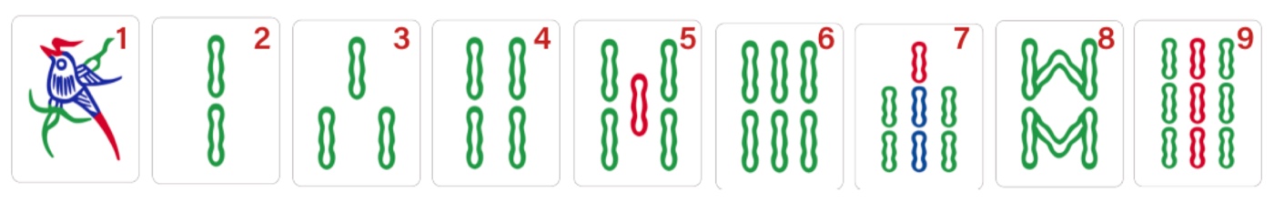 Bam tiles 1 to 9; the one-Bam shows a bird