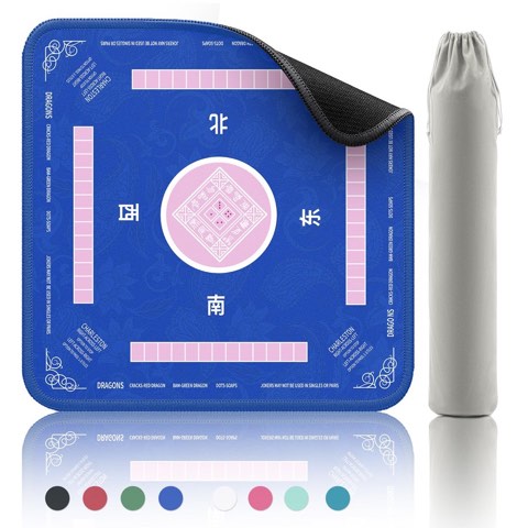 2F22E Blue mahjong mat with drawstring storage bag