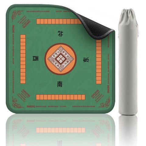 2F22E Green mahjong mat with drawstring storage bag