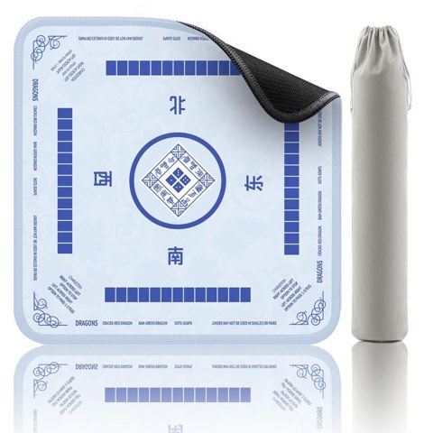 2F22E Light Blue mahjong mat with drawstring storage bag