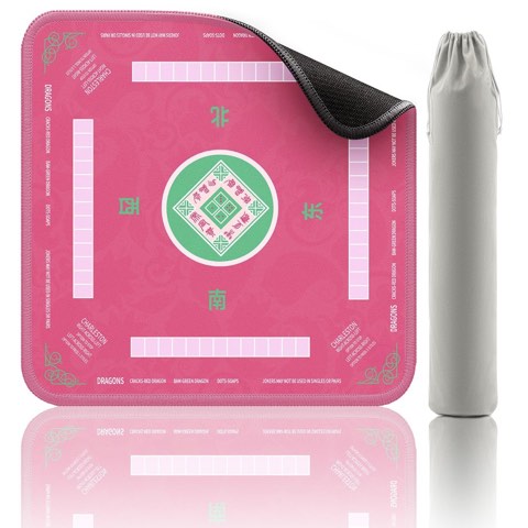 2F22E Pink mahjong mat with drawstring storage bag