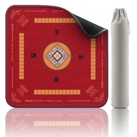 2F22E Red mahjong mat with drawstring storage bag