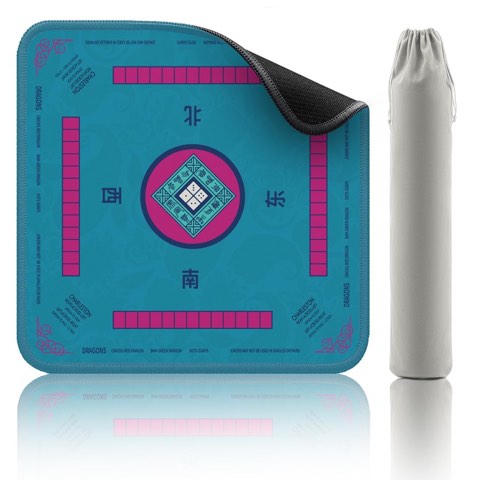 2F22E Teal mahjong mat with drawstring storage bag