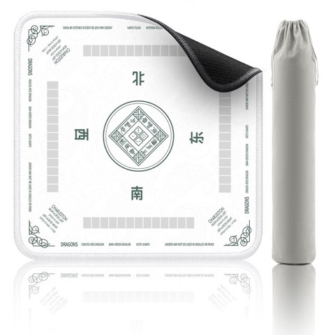 2F22E White mahjong mat with drawstring storage bag