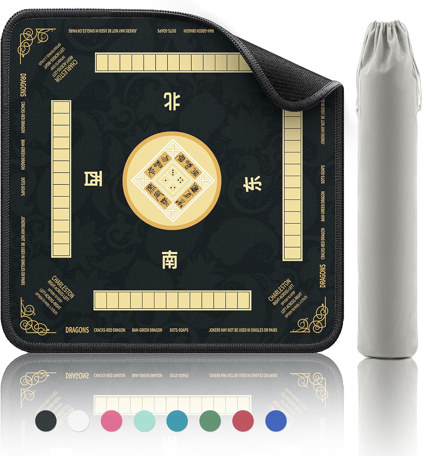 2F22E black and gold Mahjong mat with storage bag