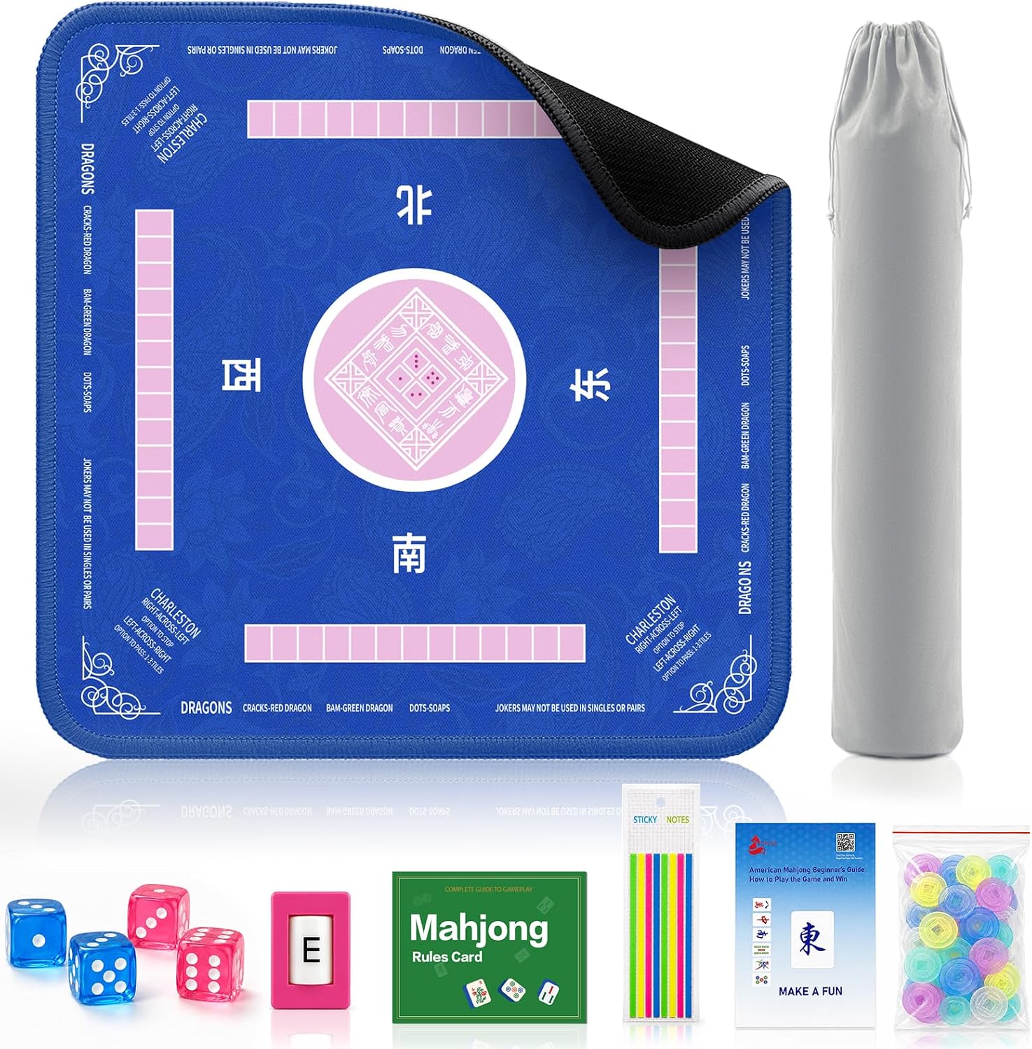 Blue Mahjong mat with accessories