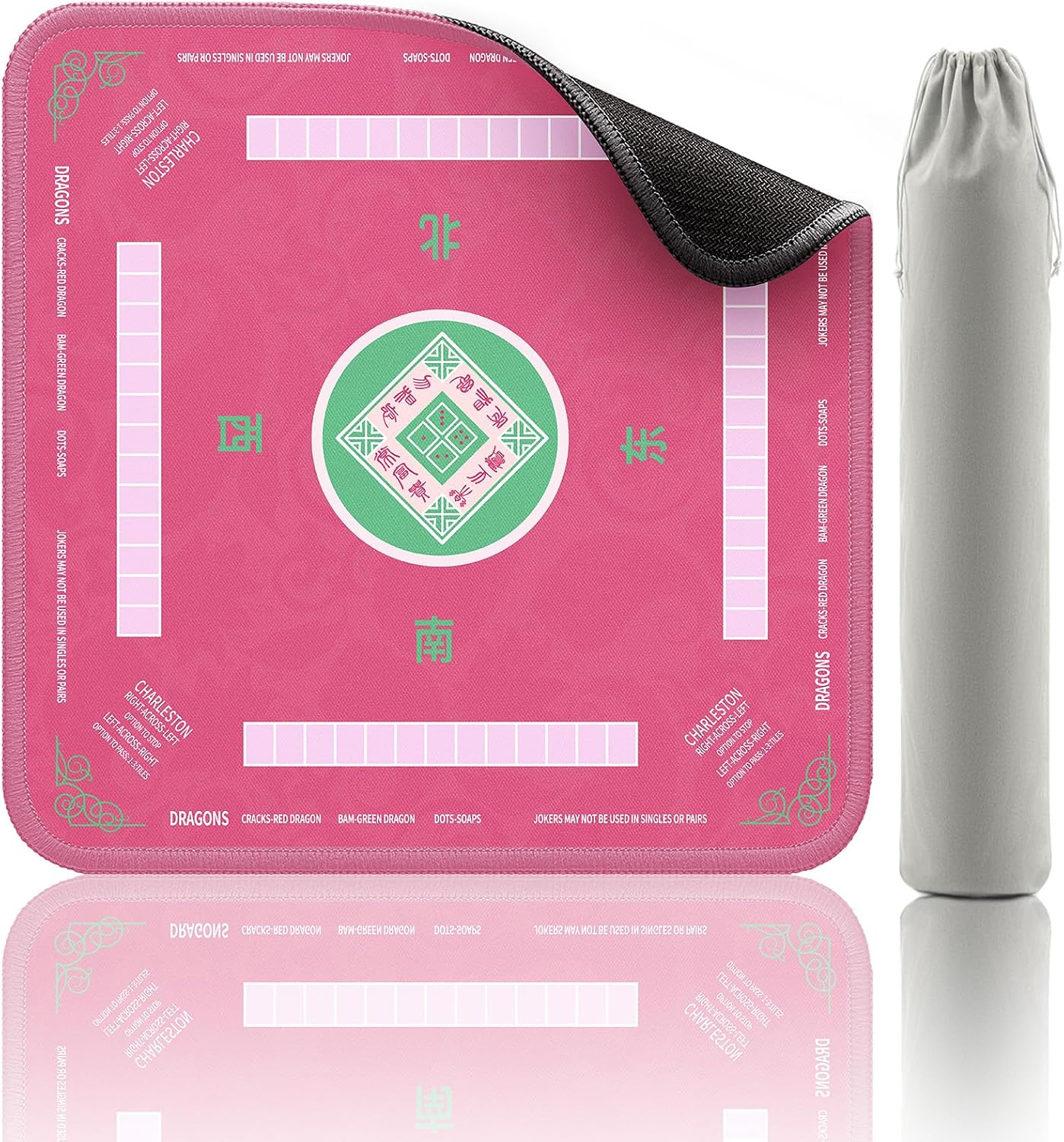 Pink 2F22E Mahjong mat with non-slip backing